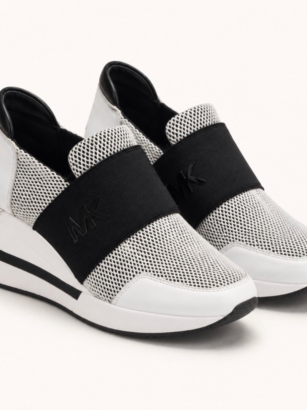 Michael Kors Felix Slip\-On Wedge Sneakers Women’s Size 10 Black White Silver